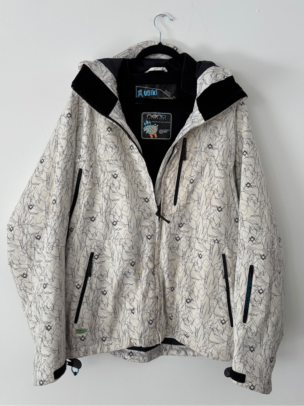 Volkl Unlimited Ski Jacket Mens XL (EU XXL) White Print X Stretch V15 Hooded 15K